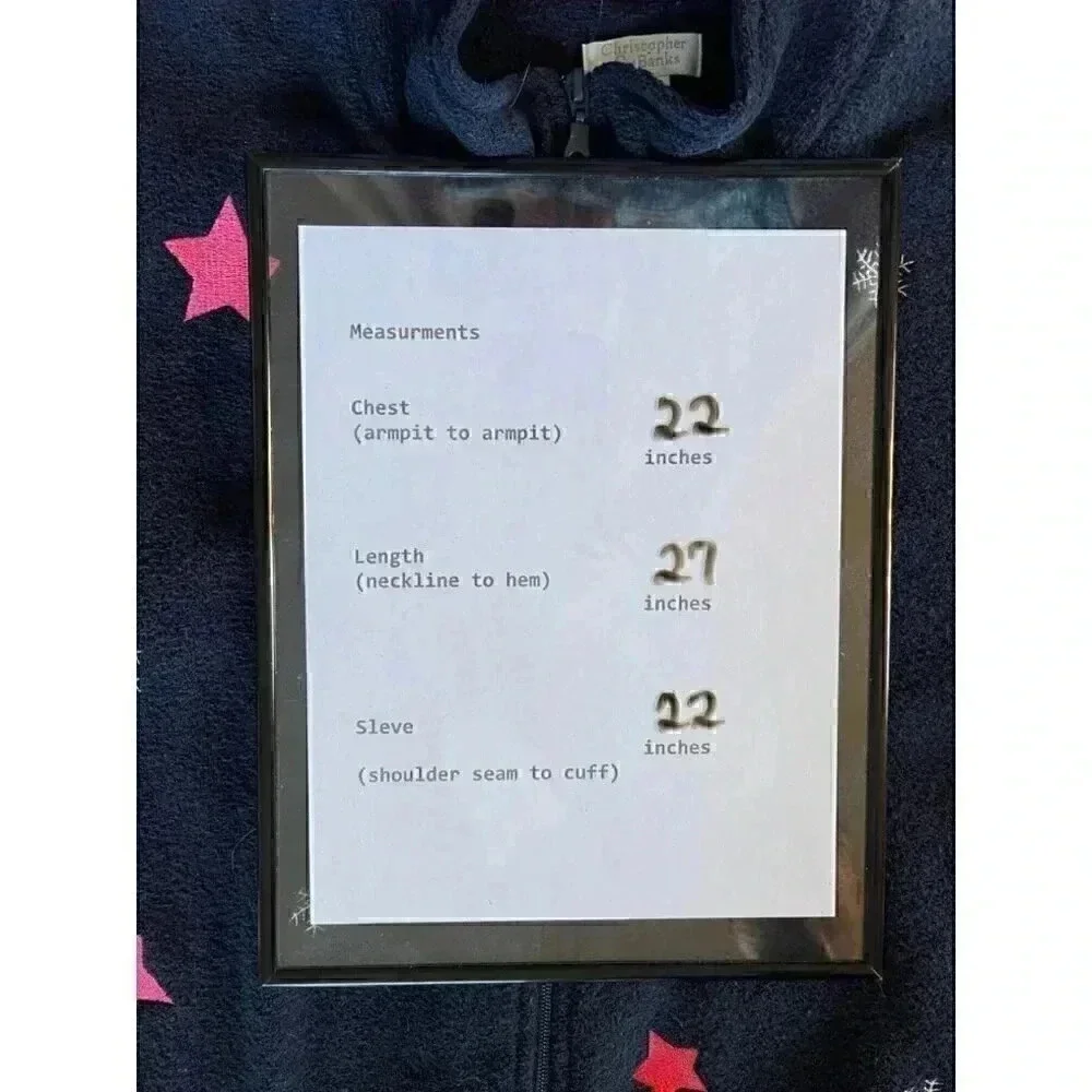 Christopher & Banks Navy Zip-Front Sweater with Red Stars & White Snowflakes